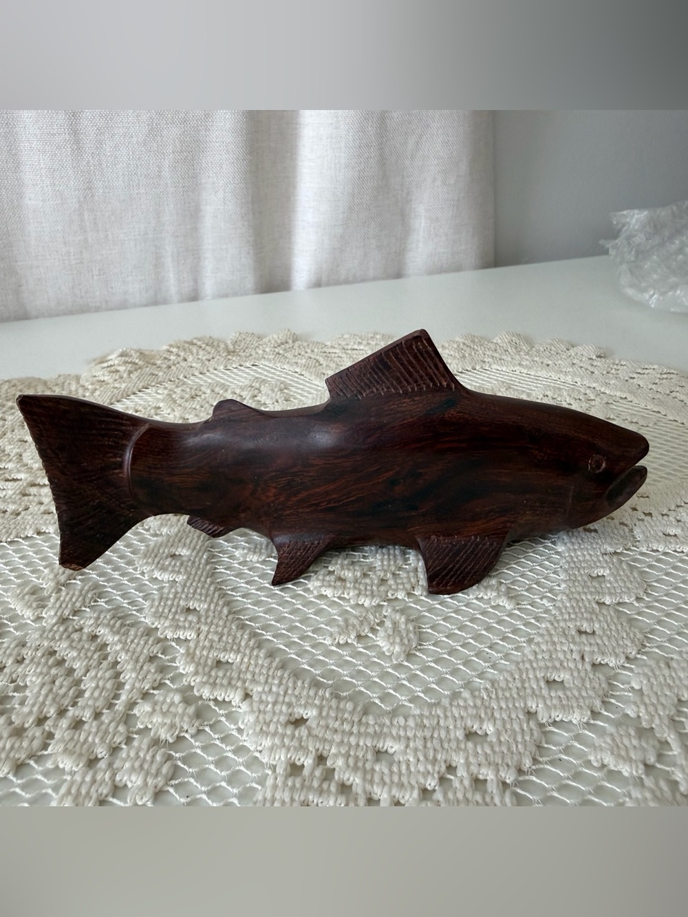 VTG Handcrafted Moody Dark Brown Wooden Fish Decor-5”